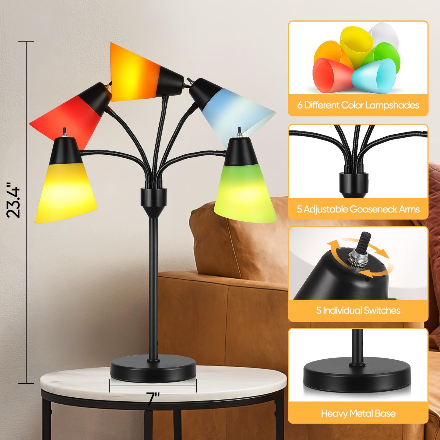 ROTTOGOON Medusa Bedside Table lamp for Bedroom, Modern Multi Head 5 Shade Lamps, for Night Stands Living Room Kids Room Office