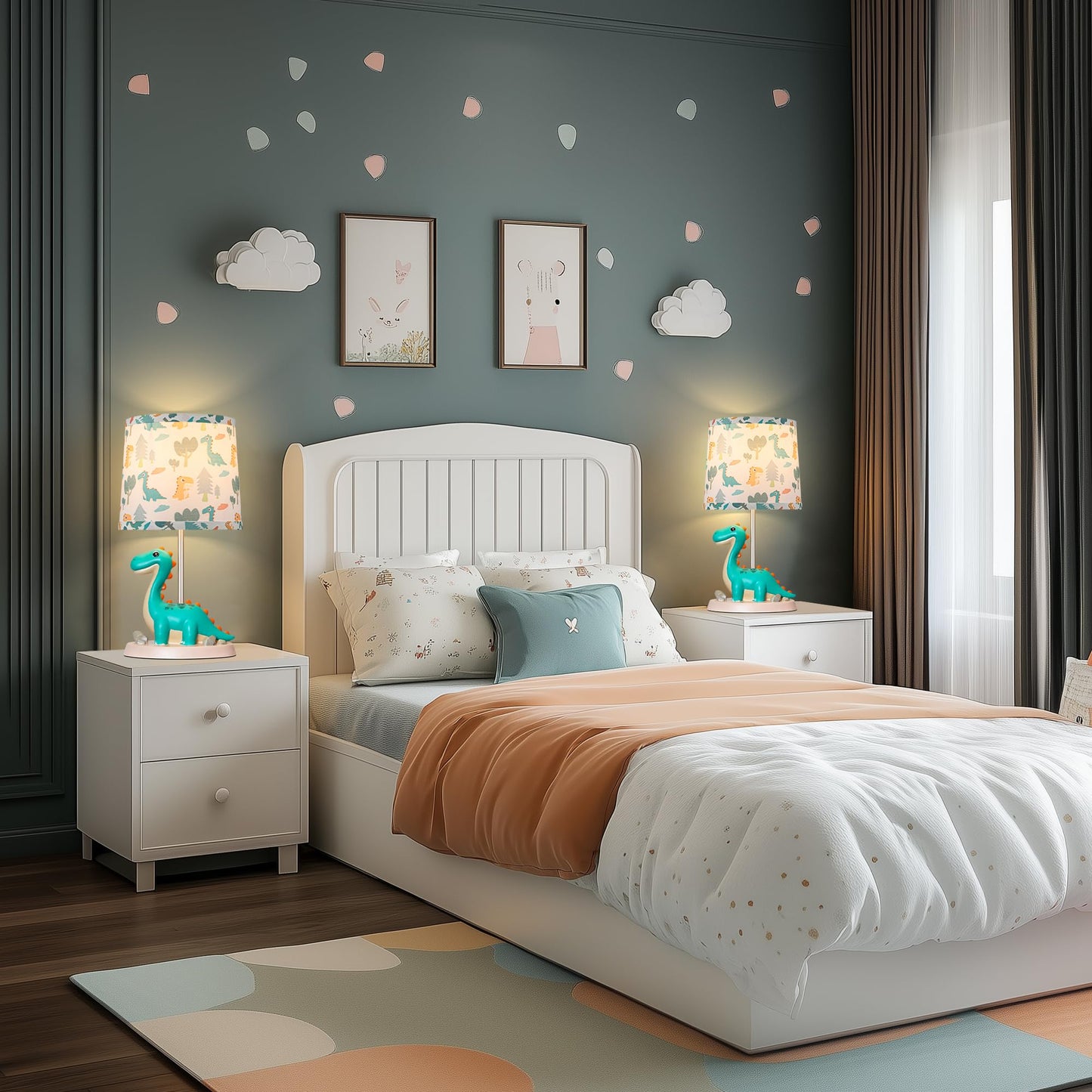 ROTTOGOON Small Green Dinosaur Table Lamp for Bedroom Nightstand Decor, Toddler Play Room, Study Room, Animal Nursery, 1 LED Bulb Included, 1 Pack