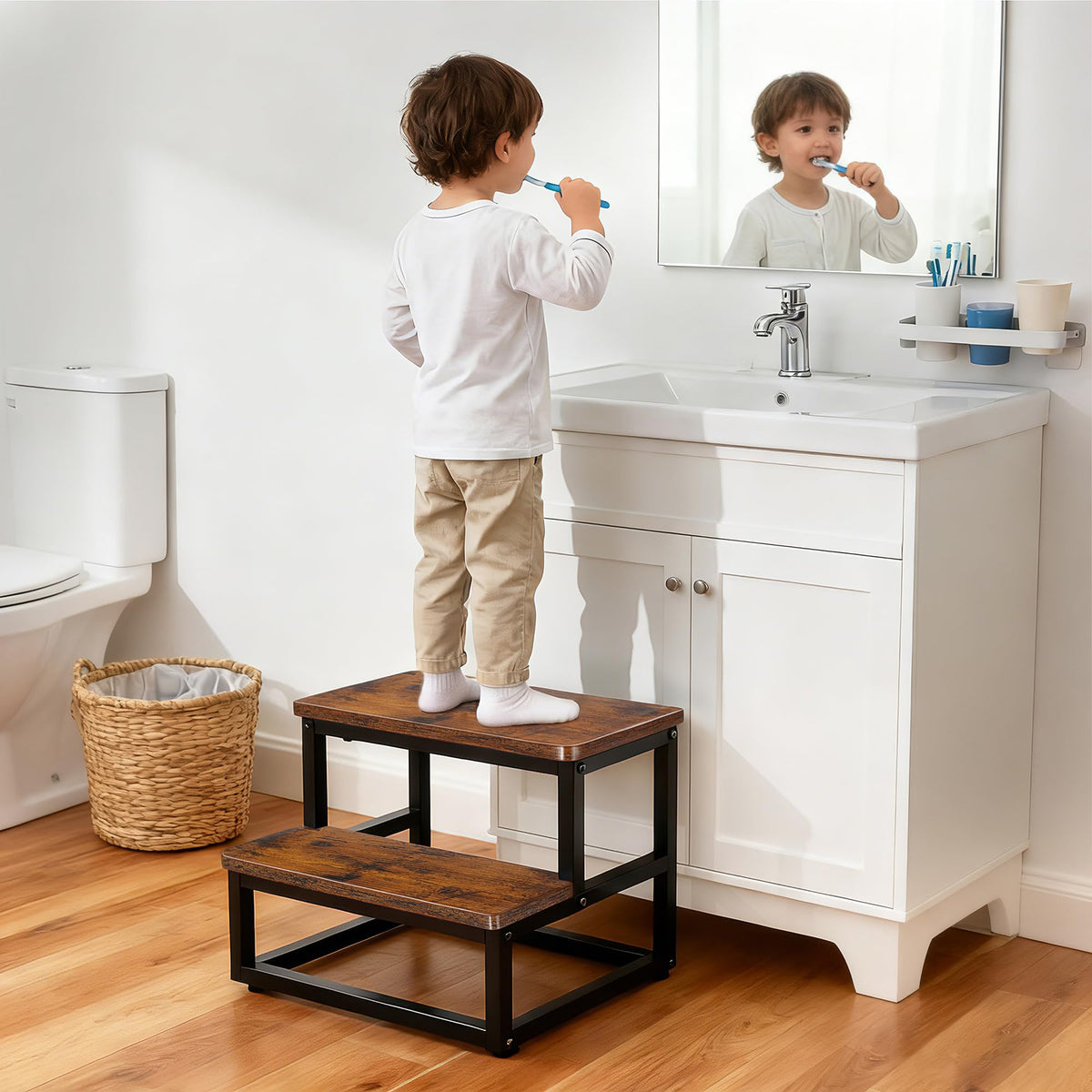 ROTTOGOON 2 Stufiger Tritthocker Holz für Erwachsene Kinder, Anti-Rutsch
