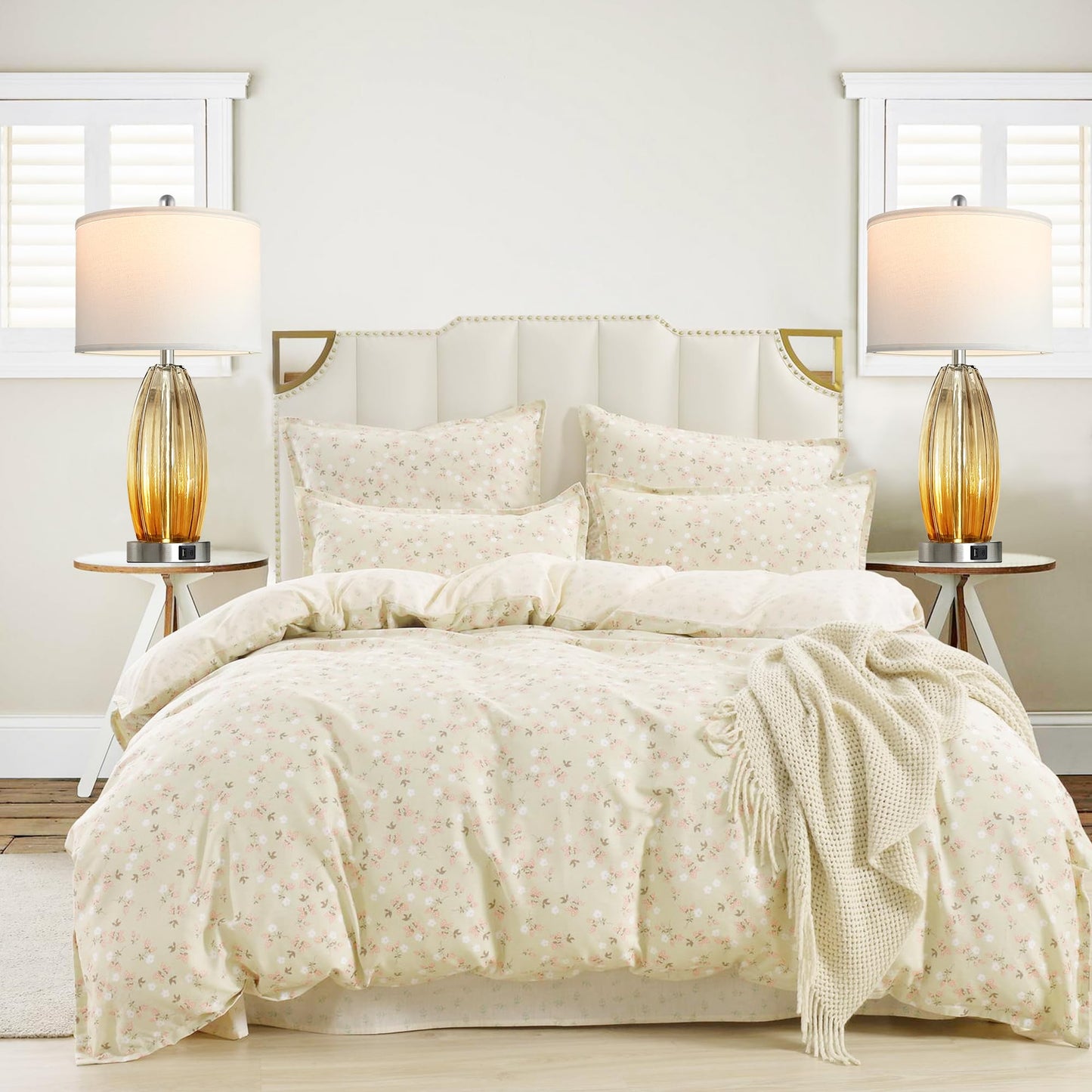 ROTTOGOON Table Lamps for Living Room Set of 2, Glass Table Lamp with USB C+A Ports & 2 LED Bulbs for End Tables Bedside