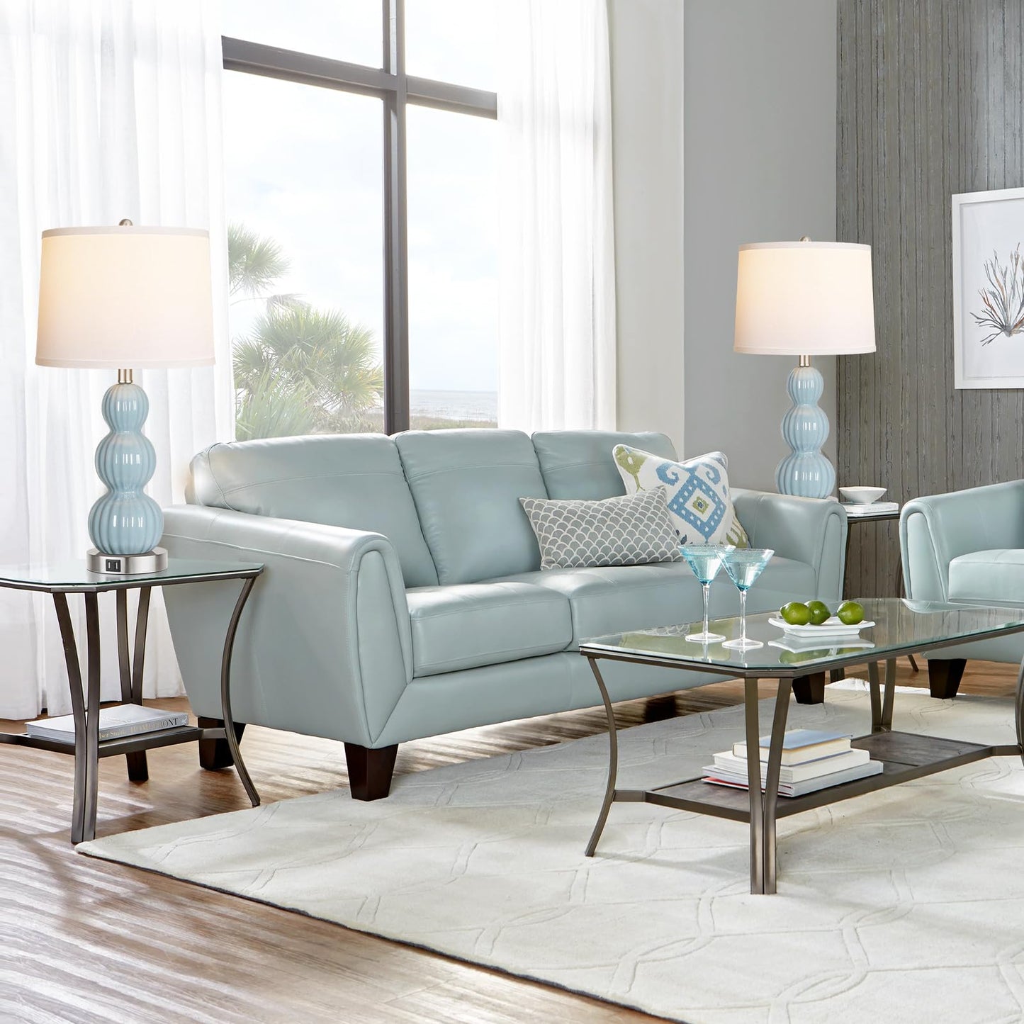 ROTTOGOON Table Lamps for Bedroom Set of 2, 26.5" Bedside Lamps for Living Room with USB Ports Touch Control, Modern Blue Ceramic Nightstand Lamp