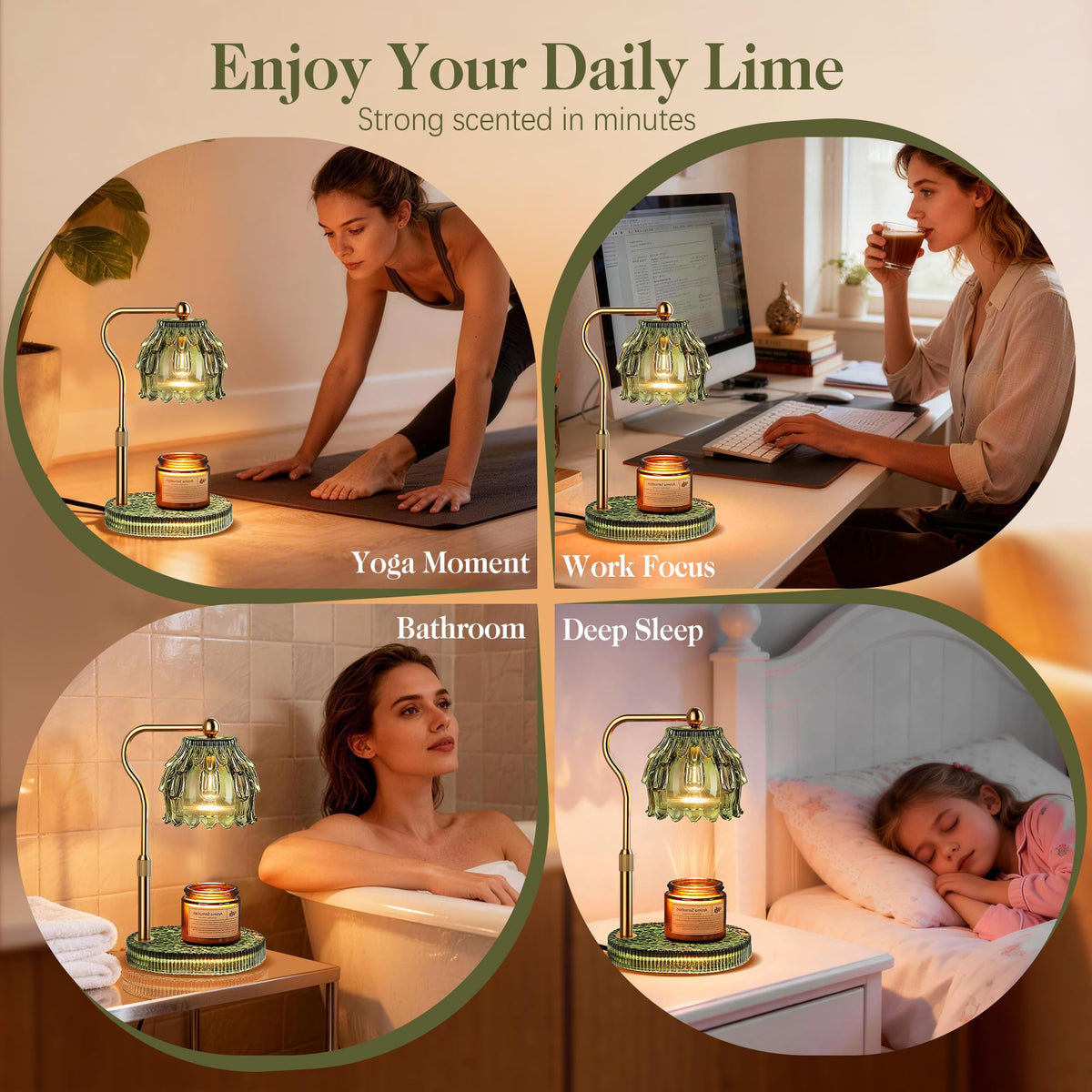 Candle Warmer Lamp with 2 Bulbs, Timer, Dimmer, House Gifts for Mom, Green