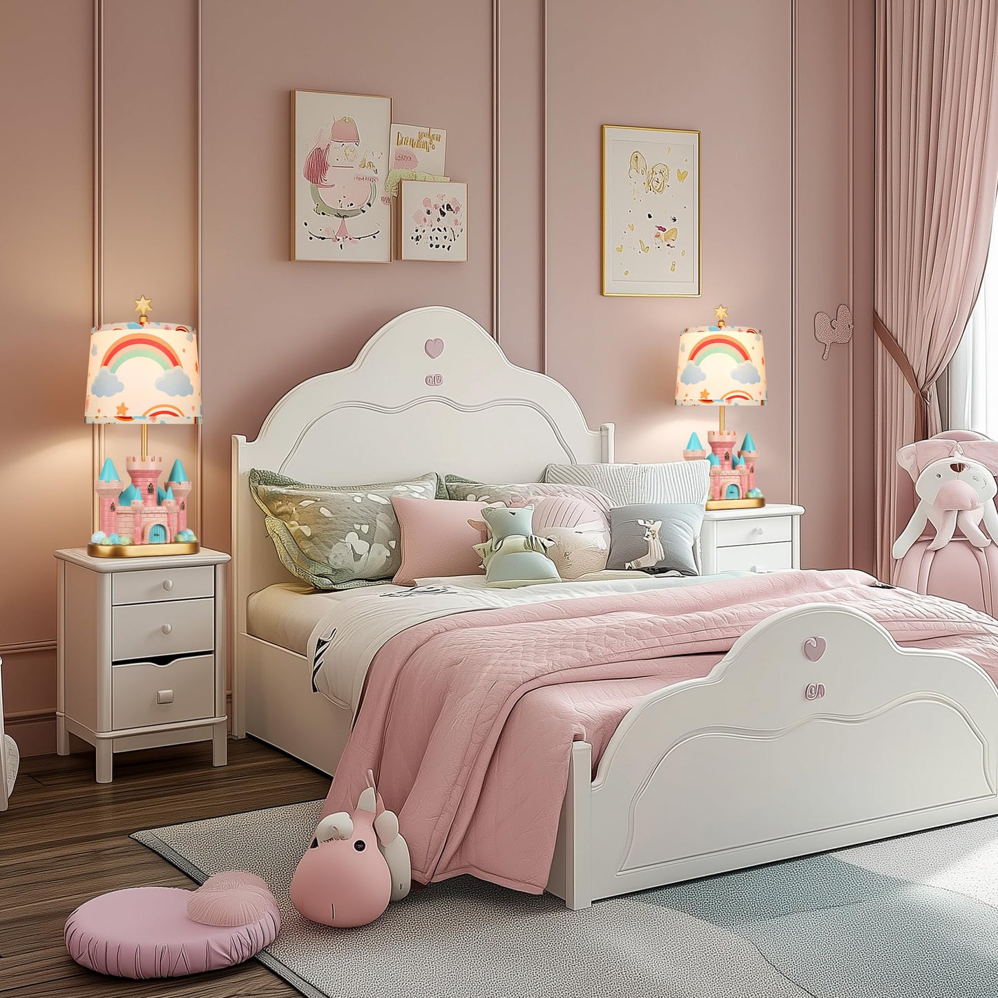 ROTTOGOON Castle Bedside Table Lamp for Kid,Pink Princess Nursery Lamp for Girl Bedroom, Nightstand Decor, Study Room,1 LED Bulb Included, 1 Pack