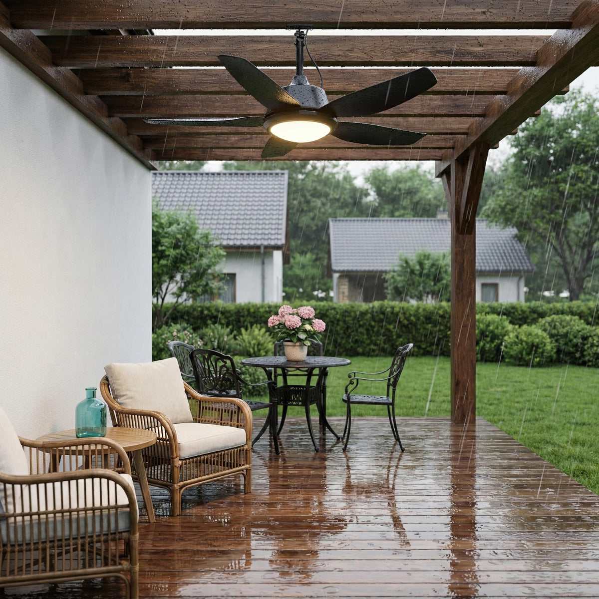 ROTTOGOON 106cm Deckenventilator mit Beleuchtung und Fernbedienung, IP65 [Energieklasse E]