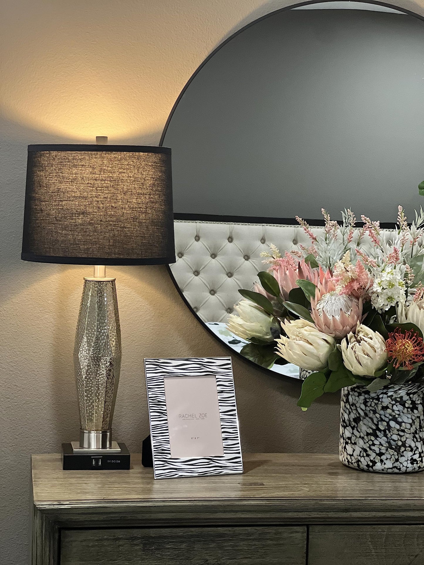 ROTTOGOON Table Lamps Set of 2 with USB Charging Ports & Rotary Switches, Modern Glass Beside Lamps for Living Room Nightstand Home Decor, Black