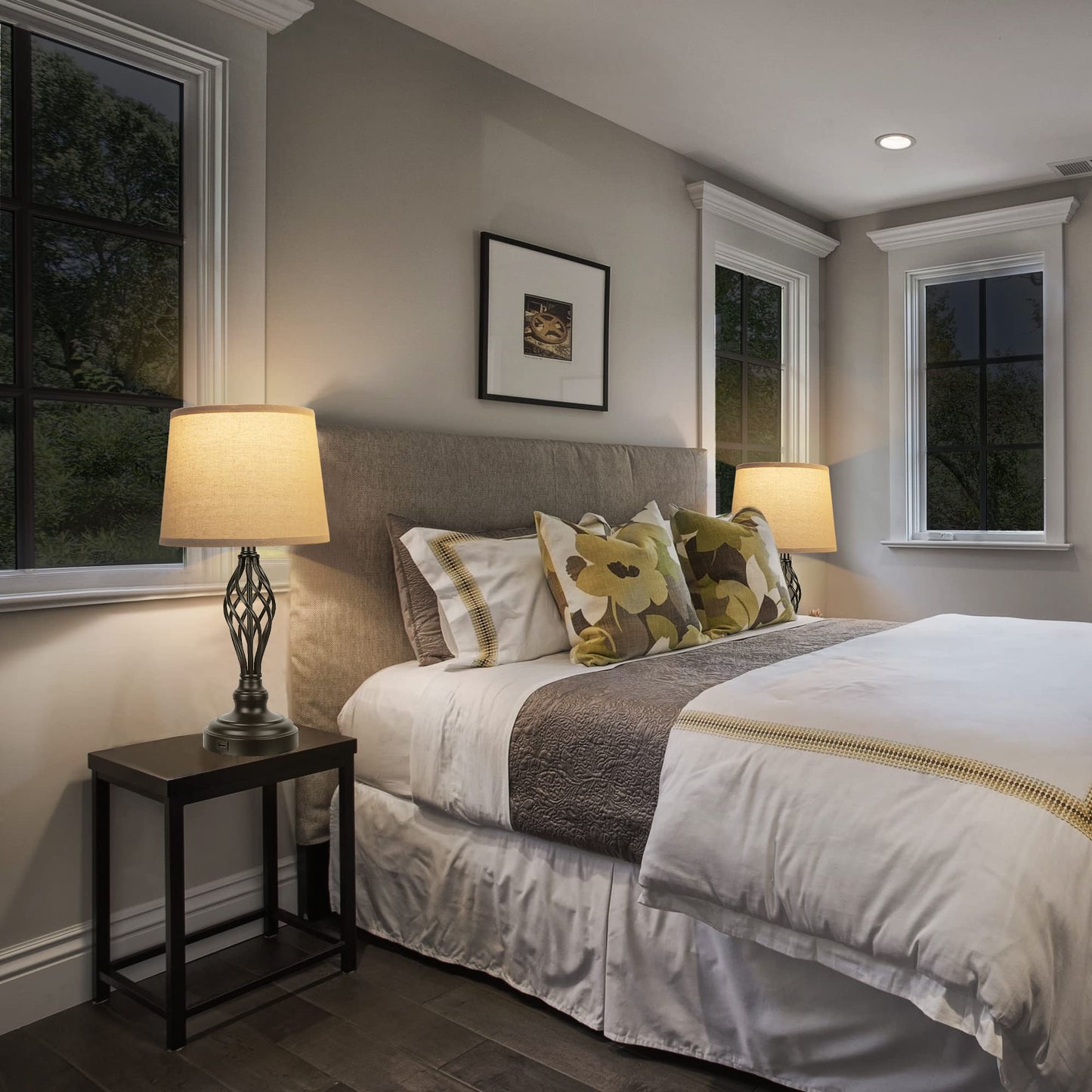 ROTTOGOON Set of 2 Table Lamps with USB Port, 3CCT Farmhouse Bedside Lamps, Nightstand Desk Lamps for Living Room, Home Bedroom, Study Room