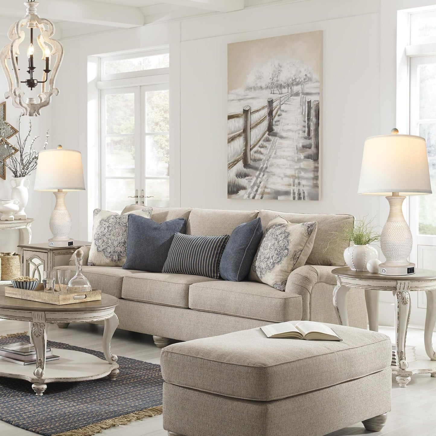 ROTTOGOON Set of 2 Table Lamps with USB C+A Ports, 26" Dimmable Nightstand Lamp with Fabric Shade for Living Room Bedroom Home Office