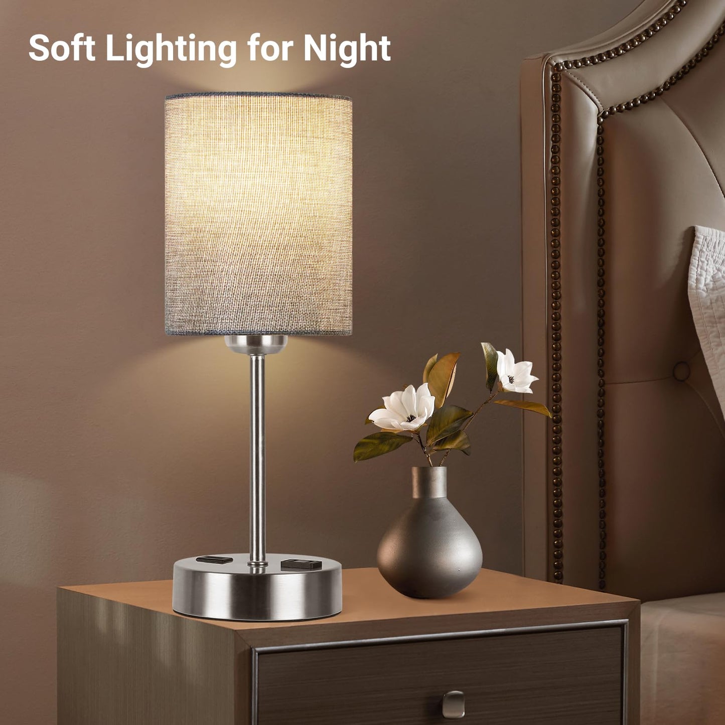 ROTTOGOON Touch Table Lamps Set of 2 with USB Port & Power Outlet, Dimmable Desk Lamp for Living Room Nursery Room, Bulbs Included, Grey