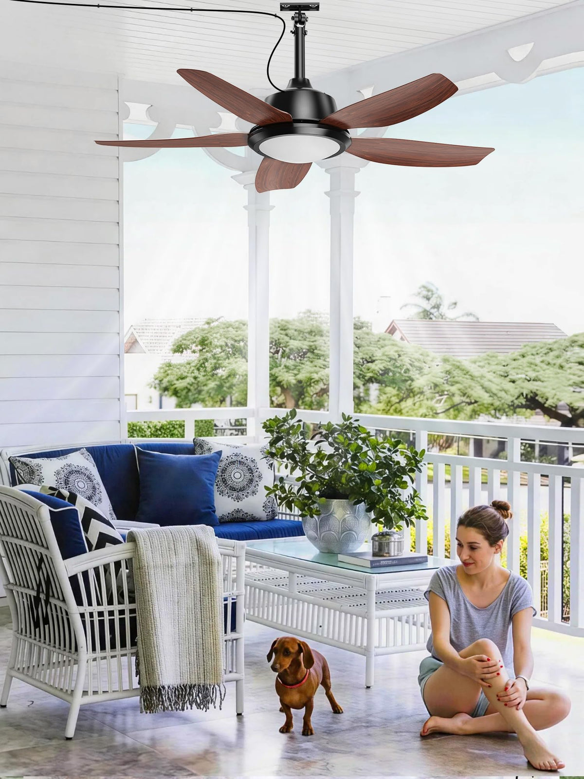 ROTTOGOON Outdoor Deckenventilator mit Beleuchtung 106cm, IP65, 5 Flüge [Energieklasse E]