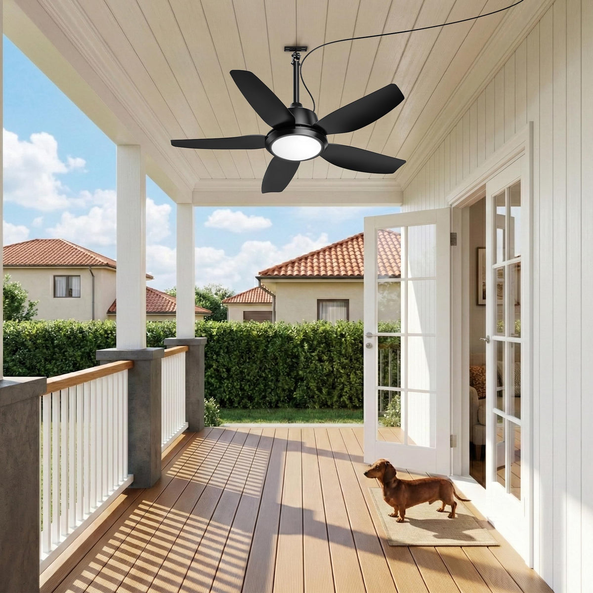 ROTTOGOON 106cm Deckenventilator mit Beleuchtung und Fernbedienung, IP65 [Energieklasse E]