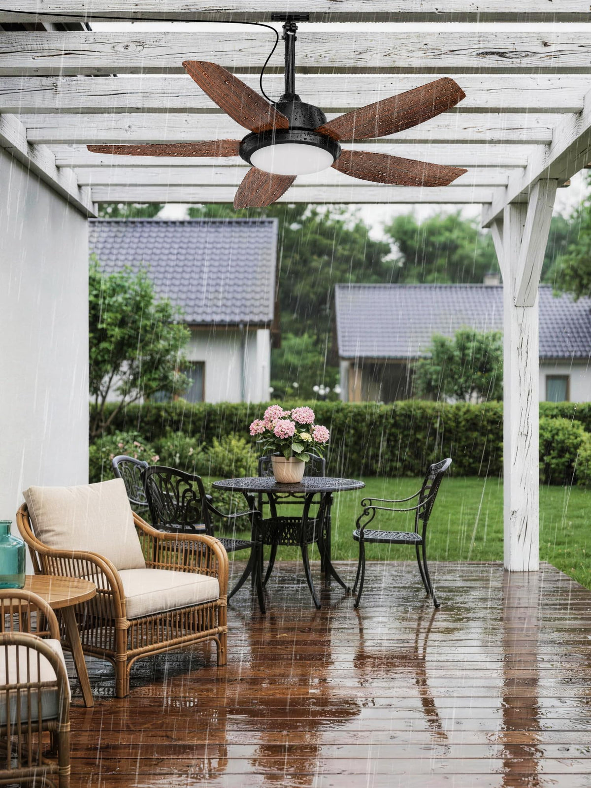 ROTTOGOON Outdoor Deckenventilator mit Beleuchtung 106cm, IP65, 5 Flüge [Energieklasse E]